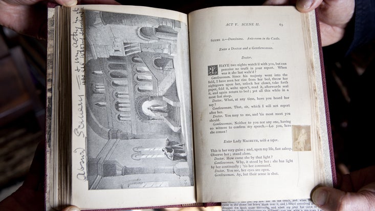 A copy of Macbeth with pages marked by Ellen Terry at Smallhythe Place, Kent